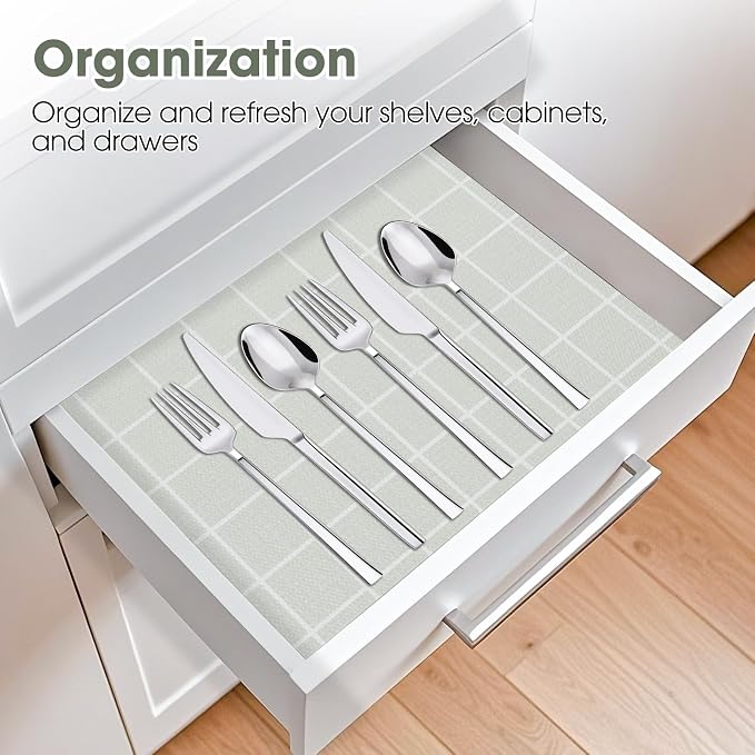 Drawer and Shelf Liner, Non-Slip Kitchen Cabinet Liners Non-Adhesive Thick Strong Grip Waterproof Washable Mats Protect Dresser Shelves Cupboard Bathroom Cabinets, Light Green, 12 in X 10 FT