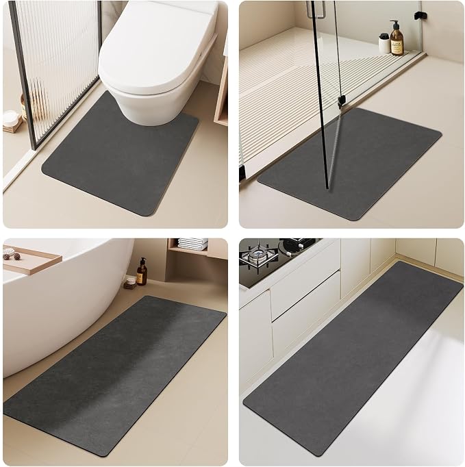 TYUU Bath Mat, Bathroom Rugs Non Slip Washable Thin Absorbent Quick Dry Bath Mat Fits Under Door Bathroom Floor Mat Perfect for Bath, Shower, or Sink 20"x48" Dark Grey