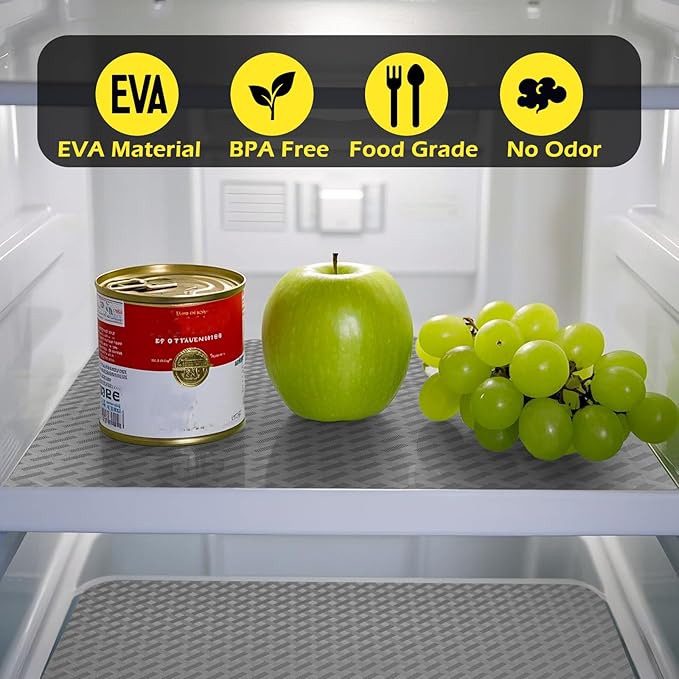 Refrigerator Liner, Waterproof Shelf and Drawer Liners for Kitchen Cabinet, Bathroom Under Sink Mat Non Adhesive Fridge Liner EVA Place Mats Roll - Grey 12"×236.2"