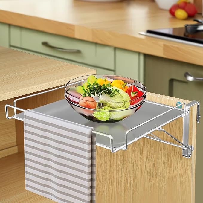 Cabinet Door Organizer, Foldable No Drill,Heavy-Duty Metal Iron Shelf for Pantry Cupboard Countertop, Rust-Resistant, Easy Installation, Space Saver Easter Gift(Silver)