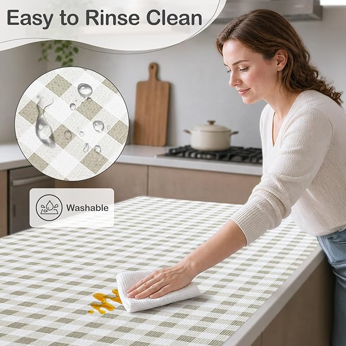 Green Gingham Drawer Liner, Non-Adhesive Shelf and Kitchen Cabinet Protector, 11.8IN x 20FT Non-Slip Strong Grip Waterproof Contact Paper, Smooth Surface Liners for Cabinets, Bathrooms, Cupboard