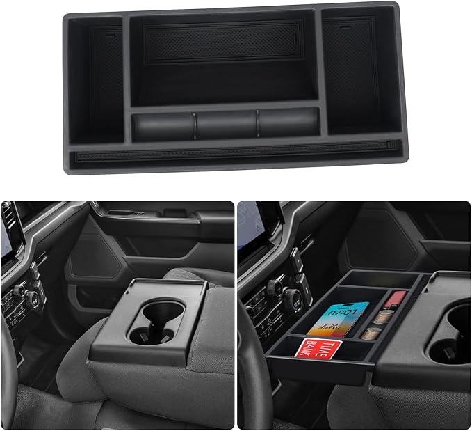 Hellet Upgrade Front Center Seat Headrest Organizer for Ford 2011-2026 F150 F250 F350 F450 F550 F650 Accessories Coin Container Storage Box with Non–Slip Silicone Mat (Jump Seat Only)
