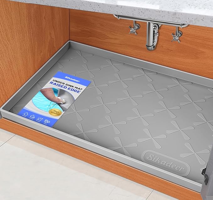 SIKADEER Under Sink Mat Waterproof 34" x 19", Silicone Mat Kitchen Drawer Shelf and Cabinet Liner, Sink Protector for Kitchen Organizers and Storage, Boot Tray Pet Food Mats