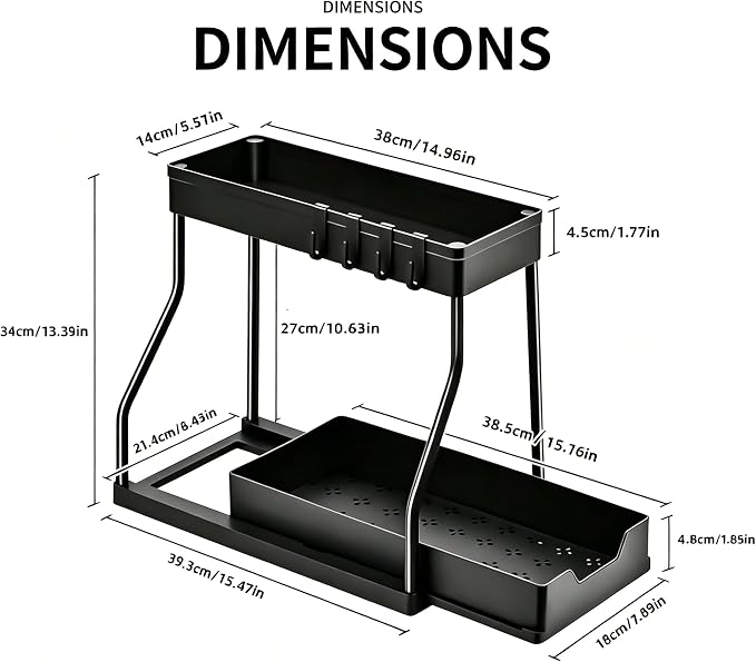 Under Sink Organizer, 2 Tier Pull out Cabinet Telescopic Rack, Under Sink Organizer for Kitchen,Bathroom,Storage (1 Pack, Black)