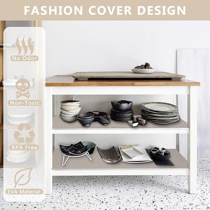WochiTV Shelf Liner for Cabinets, Drawer 11.8 Inch x 4.9 Feet, Non Adhesive EVA Plastic Washable and Waterproof Mat for Kitchen, Pantry, Bathroom Closet, Cupboard, Drawer, Khaki