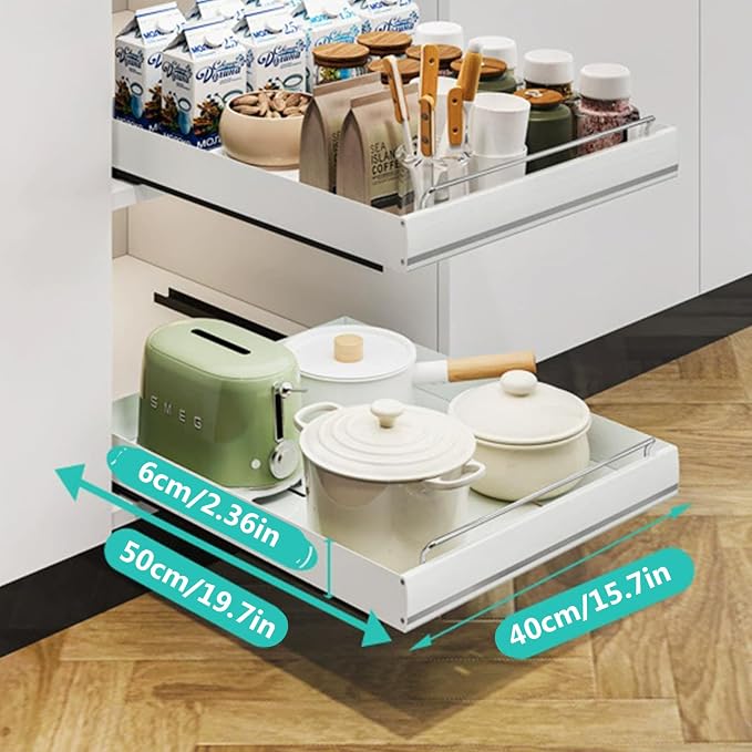 Stainless Steel Pull Out Cabinet Organizer, Pull Out Drawers for Cabinets, Slide Out Drawers for Kitchen Cabinets, Bathroom Cabinet Organizer, Pantry, No Drill,15.7" w*19.7" dx2.36 h
