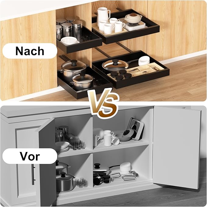 2 Pack Expandable Pull Out Kitchen Cabinet Organizer,Adhesive No Drilling Slide Out Drawers for Kitchen Base Cabinet,Shelves,PantryStorage, Adjustable Width Cabinets Drawers 12.4"-20.4"
