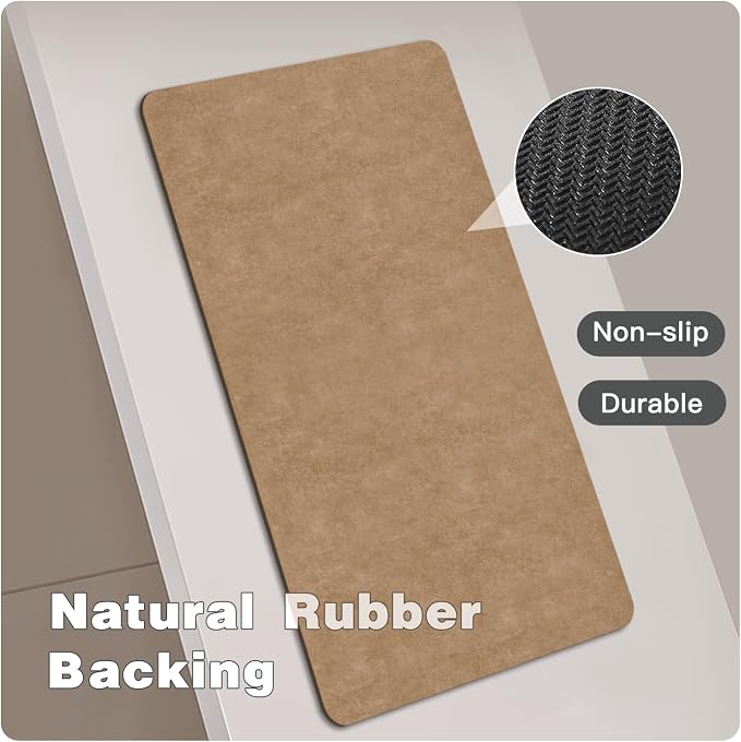 TYUU Bathroom Mat Quick Dry, Bathroom Rugs Non Slip Washable Thin Absorbent Bath Mat Fits Under Door Bathroom Floor Mat Perfect for Bath, Shower, or Sink 36"x48" Camel