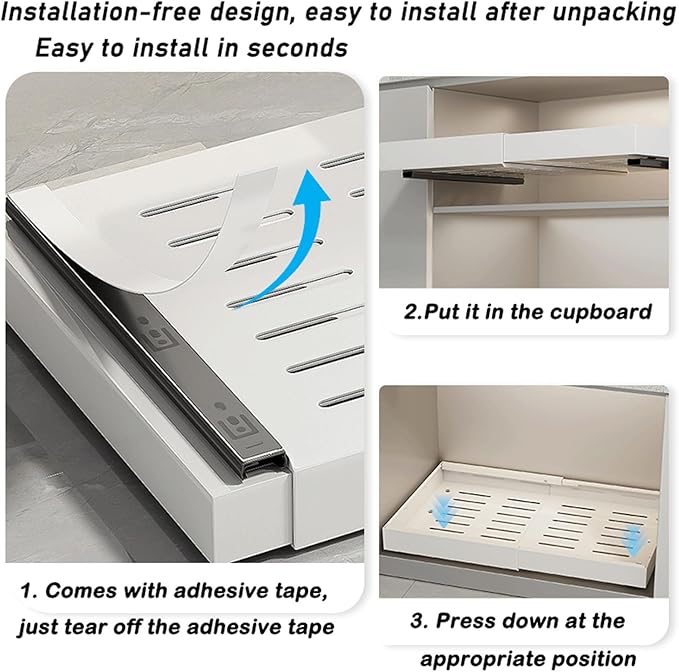 Expandable Drawer Orga PullOut Kitchen Storage Solution Adjustable No Drill Design for Cabinets ng Drawer System，46-68cm X 42cm X 7.5 Cm-1PCS，46-68cm X 42cm X 7.5 Cm-1PCS