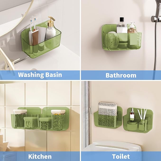 Diesisa 2pc Acrylic Wall Mount Organizer, Adhesive Cabinet Door Organizer,Acrylic Bathroom Shelves for Wall,No Drilling Hang Walls,with Self Adhesive Tape, for Bathroom, Kitchen, Living Room-Green