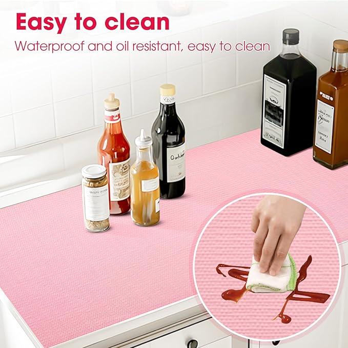 Drawer and Shelf Liner, Non-Slip Kitchen Cabinet Liners Non-Adhesive Thick Strong Grip Waterproof Washable Mats Protect Dresser Shelves Cupboard Bathroom Cabinets, Pink, 12 in X 20 FT