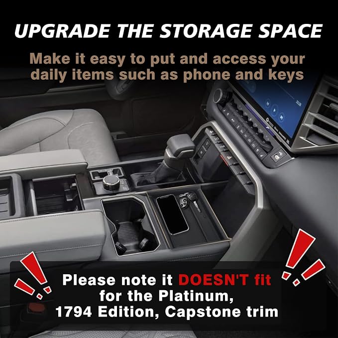 Muslogy Center Console Organizer Compatible with Toyota Tundra 2022-2025 2026 Accessories Middle Insert Box & Lower Center Console Storage Gear Shift Storage Box 2PCS Set(Console Organizer+Lower Tray)
