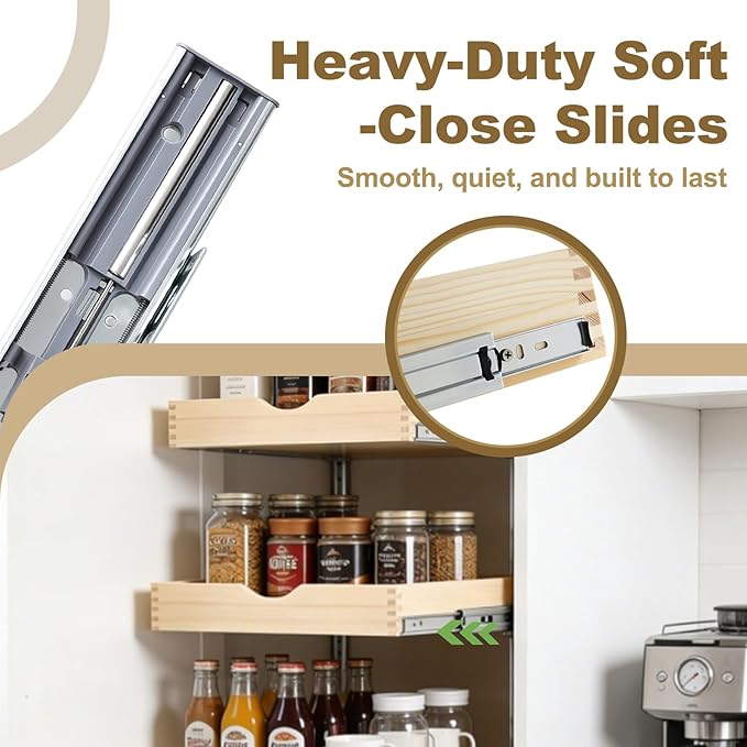 17" Pull Out Cabinet Drawer (Fits 18" Cabinet Opening), Wood Slide Out Cabinet Shelf Organizer with Ball Bearing Slides, Clear Lacquer Finish, Heavy Duty Kitchen Cabinet Pull Out Shelves