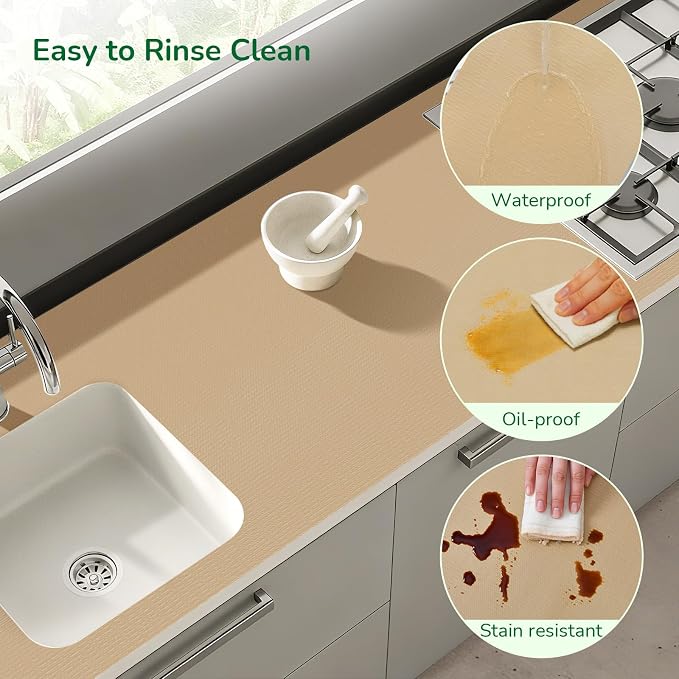 Drawer and Shelf Liner for Kitchen, Non-Slip Non-Adhesive Cabinet Liners for Cupboard, Dresser, Shelves, Tool Box, Pantry, Thickened Easy Install, Strong Grip, 23.6In x 20FT, Beige