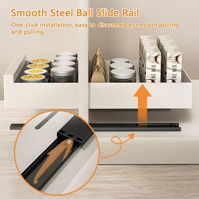 Pull Out Drawers for Cabinets 16.9"Deep, Slide Out Drawers for Kitchen Cabinets Adhesive Pull Out Cabinet Organizer, Cabinet Pull Out Shelves for Kitchen Bathroom and Pantry(White,9.8"W)