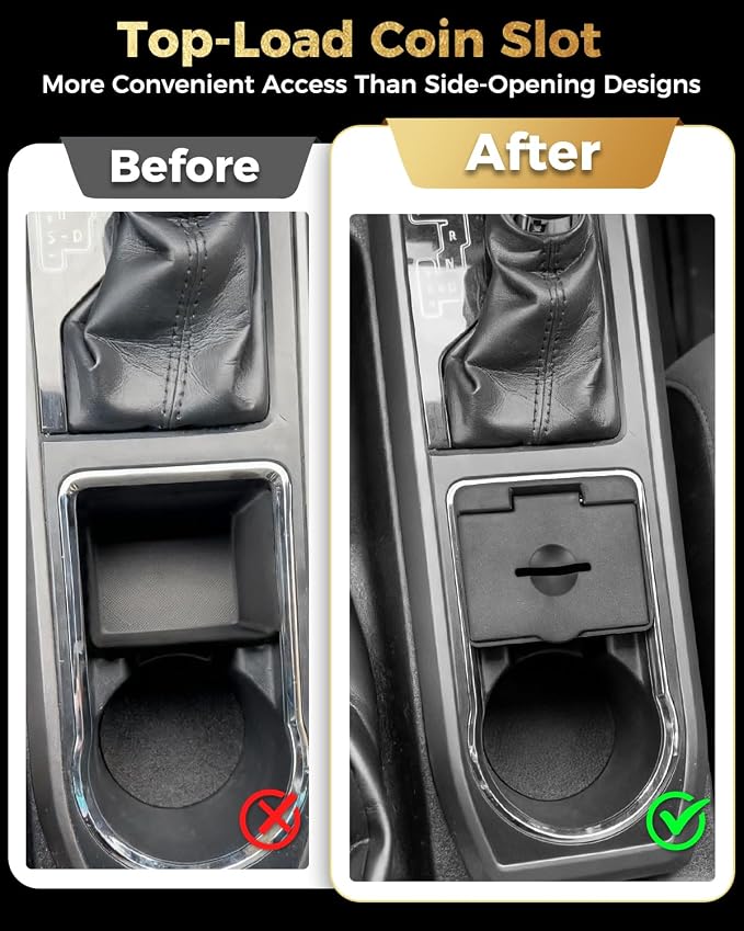 Coin Holder for 2016-2023 Toyota Tacoma, Black | Console Organizer Coin Tray with Top Slot, Drop Coins Without Opening Lid, Armrest Tray Divider, For Small Truck Essentials