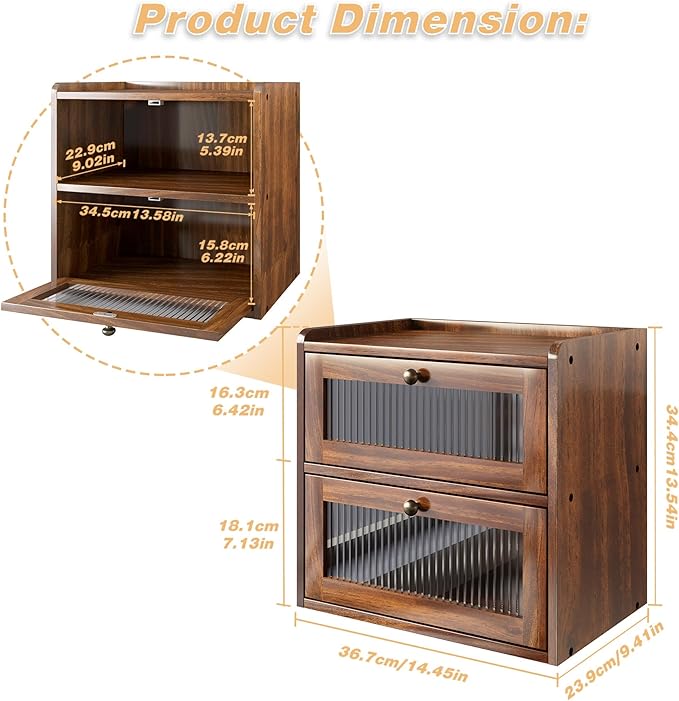 Alpeir Double Layer Large Bread Box for Kitchen Countertop, Retro Brown | Ventilation Hole, Longer Fresh, Natural Wood, Fit Homemade Bread & Baked, Extra Top Storage, Acrylic Window, Farmhouse Style