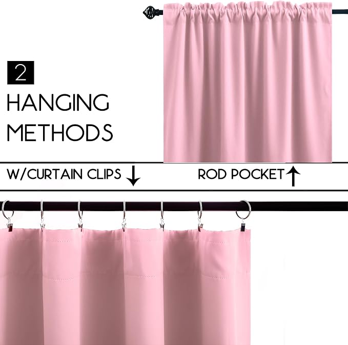 KOUFALL Pink Kitchen Curtains 24x36 Inch Length Set of 2 Pack Rod Pocket Short Curtains for Small Bathroom