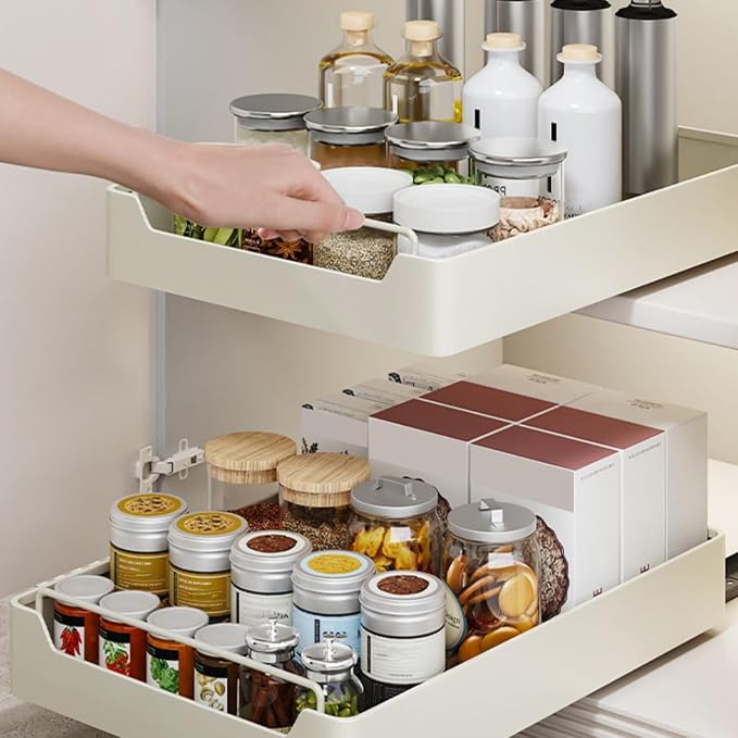 Pull Out Cabinet Organizer Out Drawer Storage Shelves No Drill Or Nailing Needed Pantry Cabinet Roll Out Sliding Drawer Storage Tray Space Saving Solution for,L