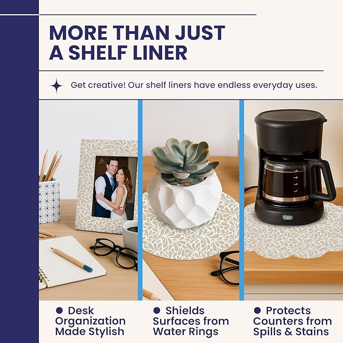 Adhesive Shelf Liner — Waterproof Felt Cabinet Liner & Contact Paper for Kitchen Organization — Soft Glide Drawer Liners, Under Sink Mat & Shelf Covers (Sandstone Petals, 19.5in x 6ft, 2-Pack)
