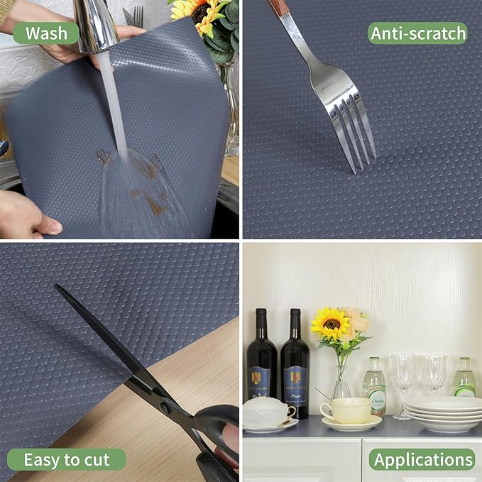 Shelf Liners 12 inch x 20 ft Kitchen Cabinets Liner Non-Stick Drawer Mats EVA Protector Shelving Cupboard Lining (Gray, 12 inch x 20 ft)