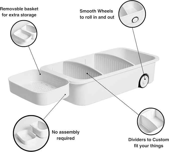 GAROOD Kitchen Under Sink Organizer Cleaning Supply Caddy Storage Bin Under Sink Caddy Rolling Cleaning Organizer with wheels Pull out tray Bathroom Kitchen Organizers Storage 16.5*8*3.75 in - 1 pack