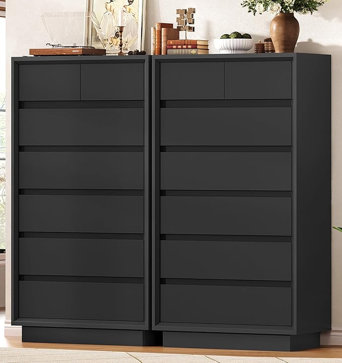 TEENFON 51.6" Tall Dresser for Bedroom with 7 Drawers, Black Dresser with Metal Slide, Bedroom Dressers, Wood Dressers & Chests of Drawers for Bedroom, Hallway, Black