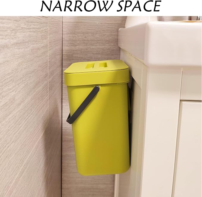 stonespace Small Cabinet Door Trash Can with Lid, 1.3Gal, Green | Compost Bin Indoor Kitchen Sealed, Under Sink Garbage Can, Plastic hanging trash can
