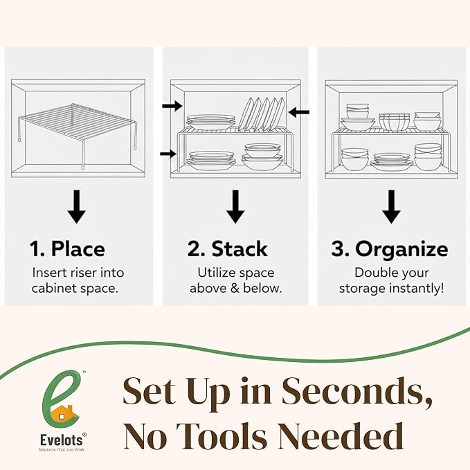 Evelots Kitchen Cabinet Wire Shelf Organizer/Rack - 4 Pack Sturdy Metal Shelf Risers - Double Your Counter Space - Great for Kitchen, Freezer, Pantry and Bathroom - Rustproof - Black
