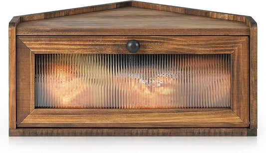 Sunhoo Bread Box for Kitchen Countertop Wooden Corner Breadbox Counter Food Storage Bin Container Farmhouse Rustic Homemade Bread Fresh Keeper Organizer Holder Vintage Stackable with Window (Brown)