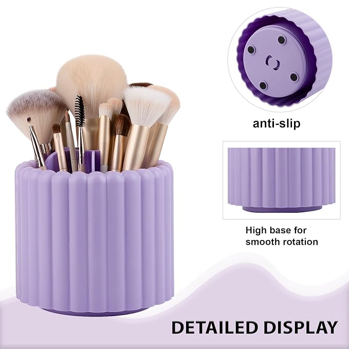 Anyoifax 360 Rotating Makeup Brush Holder 7 Slots Make Up Brush Organizer Removable Spinning Cosmetic Brushes Storage Pen Holder for Vanity, Dresser, Desk, Purple