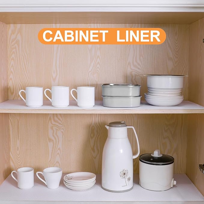 FLPMIX Shelf Liner for Kitchen Cabinets 11 inch Wide - Easy to Cut Drawer Mat, (11" x 240 Inch White), Waterproof Pantry Cabinet Liner