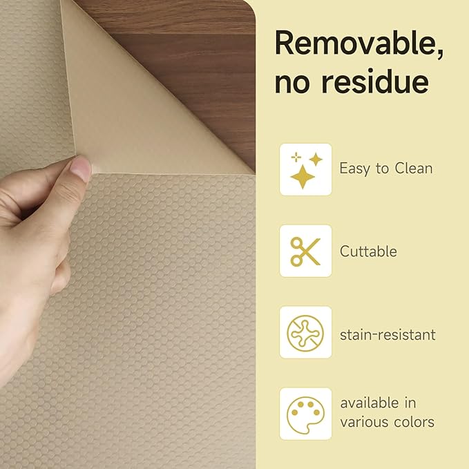 WochiTV Adhesive Shelf Liner 23.6 X 360 Inches Peel and Stick Kitchen Liner for Cabinets, Drawers Removable Protector Mat Waterproof Contact Covering for Dresser Pantry Countertops Shelves, Khaki