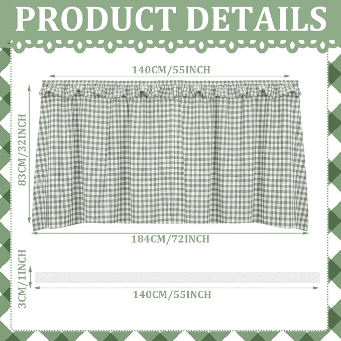 Green Ruffle Gingham Sink Skirt Self-Adhesive Bathroom Stitch Self Stick Adhesive Fabric Under Sink Curtain Skirt 55'' x 32'' for Bathroom Kitchen Laundry Utility Room Decor (32 x 55in)