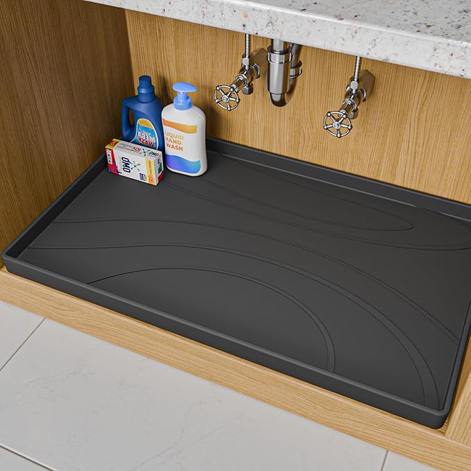 Under Sink Mat 22" x 19", Silicone Under Sink Liner for Kitchen and Bathroom, Waterproof Cabinet Protector Drip Tray, Protects Cabinets from Leaks and Spills