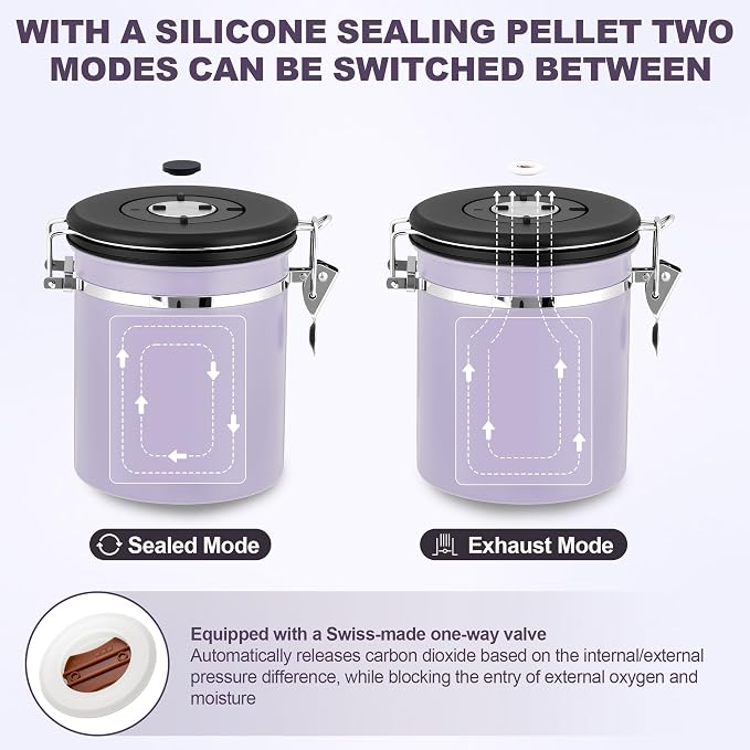 ShanSon Coffee Canister Airtight, Stainless Steel Bean Storage Container with Date Tracker & Scoop, Grounds Sugar Flour Tea Cereal Fits Kitchen Pantry, Ideal Gift for Coffee Lovers,16oz, Purple