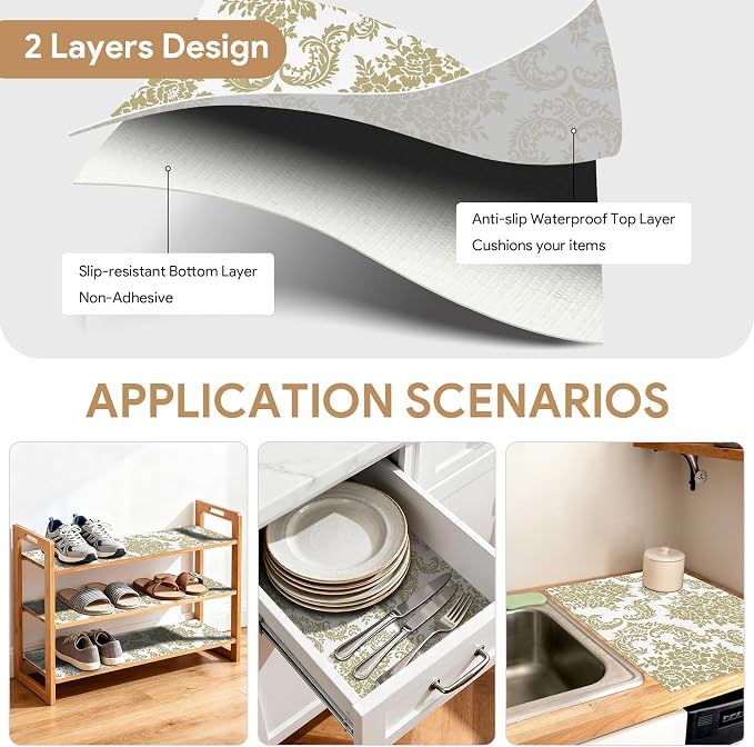 Shelf Liners Non Adhesive 17.7'' X 96'' Drawer Liner for Kitchen Cabinets, Waterproof Shelf Liners Durable Anti-Slip for Kitchen Cabinets Cupboard Liner