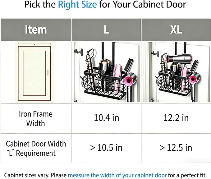 Sevenblue Hair Tool Organizer, 2026 Upgraded 3-in-1 Universal Hair Dryer Holder, Adjustable Height Metal Blow Dryer Holder Wall Mounted/Over Cabinet Door/Free-Standing (Black)