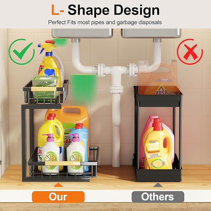 Under Sink Organizer and Storage, 2-Tier Pull Out Cabinet Organizers Shelf, Metal Sliding Drawers Shelves for Kitchen Bathroom Closet Organization