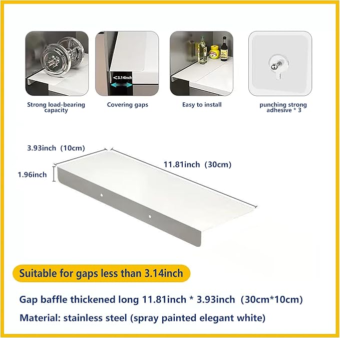 Metal Kitchen Refrigerator Gap Partition Side Panel For Crack Behind Refrigerator Kitchen Partition Panel No Drill Countertop Gap Extension Board(White,11.81 * 3.93inch)