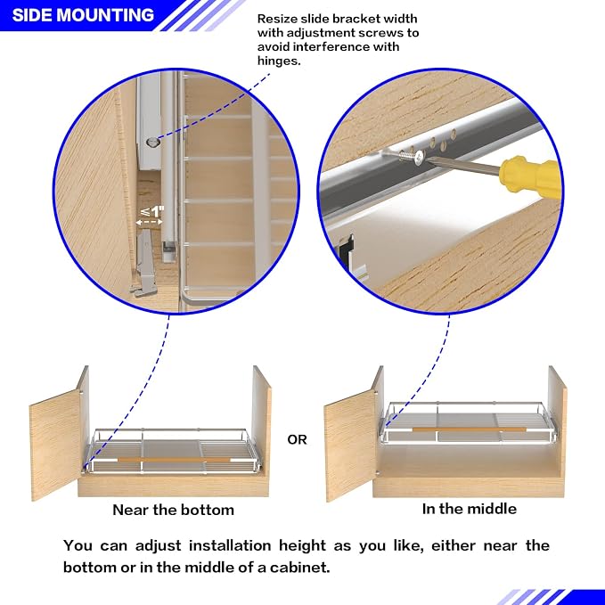 Pull Out Drawer Cabinet Organizer, Expandable Slide Out Storage Shelves - Heavy Duty, Durable and Smooth Slide-Out (1, 2Pack - W:16.3"~26.3", D: 17.2")