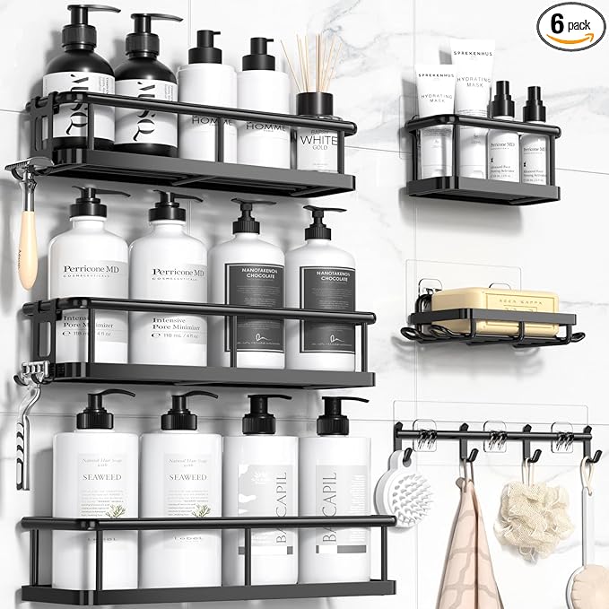 YASONIC Shower Caddy Adhesive, 100% Rustproof Shower Organizer with Soap Holder, Large Capacity Shower Shelves for Inside Shower, No Drilling Bathroom Organizers and Storage for Home Decor 6 Pack