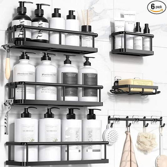 YASONIC Shower Caddy Adhesive, 100% Rustproof Shower Organizer with Soap Holder, Large Capacity Shower Shelves for Inside Shower, No Drilling Bathroom Organizers and Storage for Home Decor 6 Pack