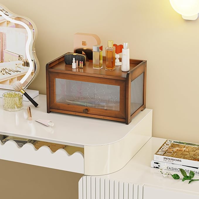 BAMBANG Bamboo Bread Box for Kitchen Countertop, Extra Large Farmhouse Bread Box with 4-Side Clear Panels, Wooden Bread Storage Container for Homemade Bread, Amber