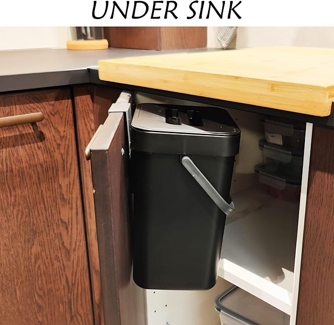 stonespace Kitchen Compost Bin 1.3 Gal Hanging Under Sink Trash Can,Black | Cabinet Door Hanging, Countertop or Under Sink, Food Waste Pail,Odorless No Charcoal Filter