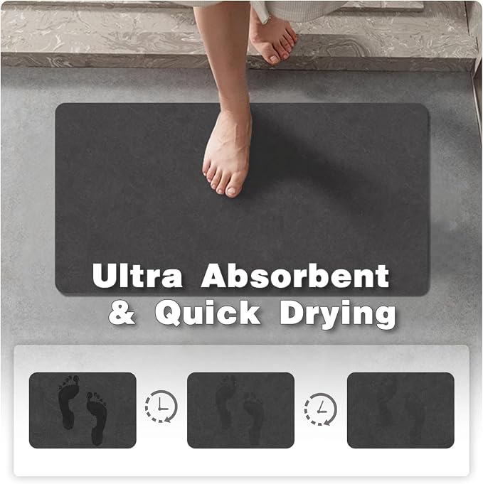 TYUU Black Bath Mat, Bathroom Rugs Non Slip Washable Thin Absorbent Quick Dry Bath Mat Fits Under Door Bathroom Floor Mat Perfect for Bath, Shower, or Sink 16"x24" Black