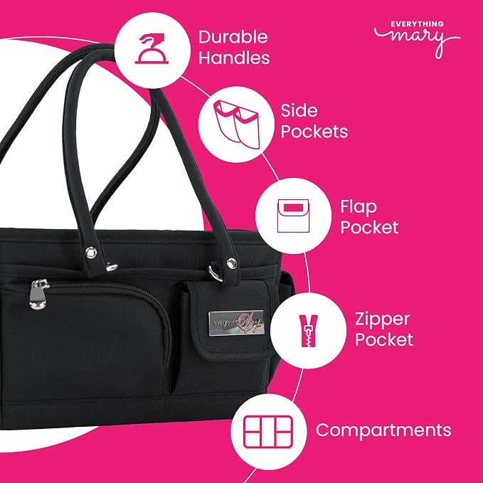 Everything Mary Junior Deluxe Store & Tote Organizer – Black Craft Tote with Handles – Collapsible Storage Caddy for Scrapbooking, Sewing, Art Supplies & DIY Creative Tools