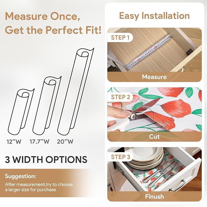 Non Adhesive Shelf Liner 12'' X 120'' Drawer Liner for Kitchen Cabinets, Waterproof Shelf Liners Durable Anti-Slip for Kitchen Cabinets Cupboard Liner