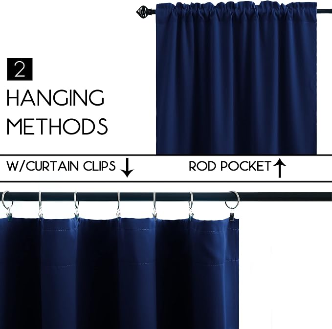 KOUFALL Navy Blue Small Window Curtains, Thermal Short Blackout Curtains for Kitchen Window Over Sink Bathroom Cabinet Bedroom, 34w x 24 Inch Length, Dark Blue