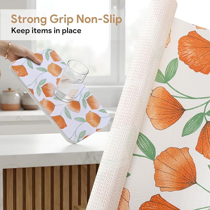 Shelf and Drawer Liner for Kitchen Cabinets 3Rolls*12'' X 120'' Non Adhesive Shelf Paper Strong Grip Anti Slip Cabinet Liners for Shelves, Oil-Proof Waterproof Cupboard Liner